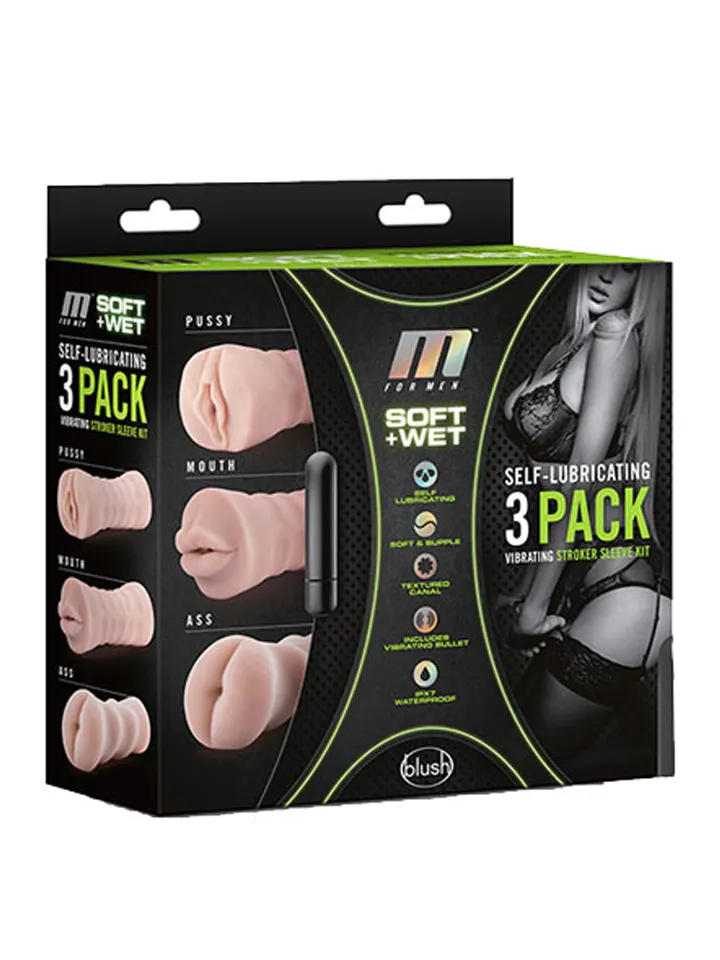3-pack Vibrating Stroker Kit - Masturbatoriaus pakuotė 1 [full]