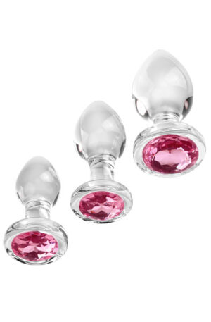 Adam & Eve Pink Gem Glass Plug Set - Stiklo analinis kištukas 1