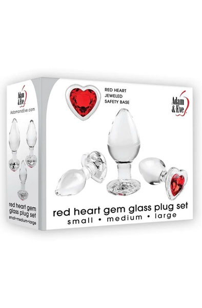 Adam & Eve Red Heart Gem Glass Plug Set - Stiklo analinis kištukas 2