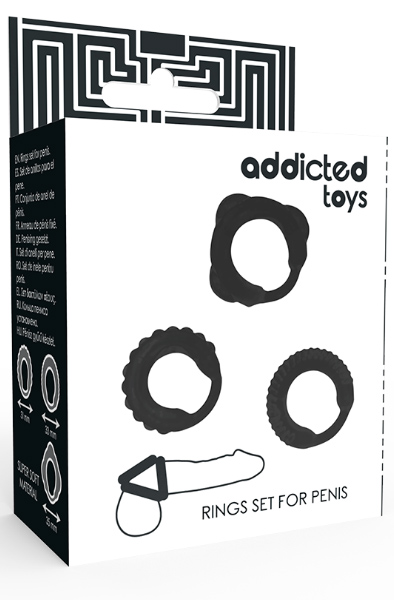 Addicted Toys Penis Ring Set Black - Gaidžio žiedo rinkinys 2