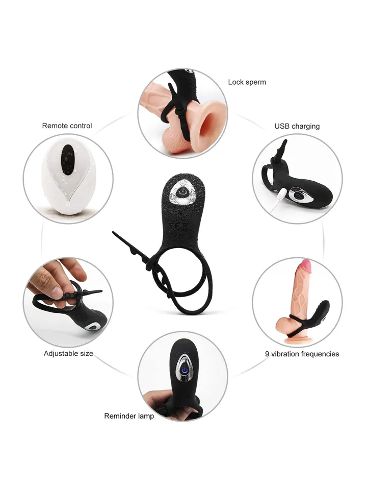 Adjustable Double Penis Ring With Remote - Vibruojantis gaidžio žiedas 3 [full]