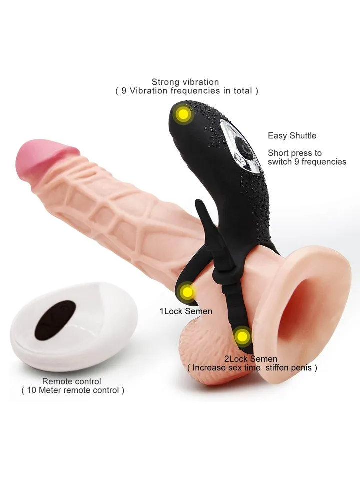 Adjustable Double Penis Ring With Remote - Vibruojantis gaidžio žiedas 4 [full]