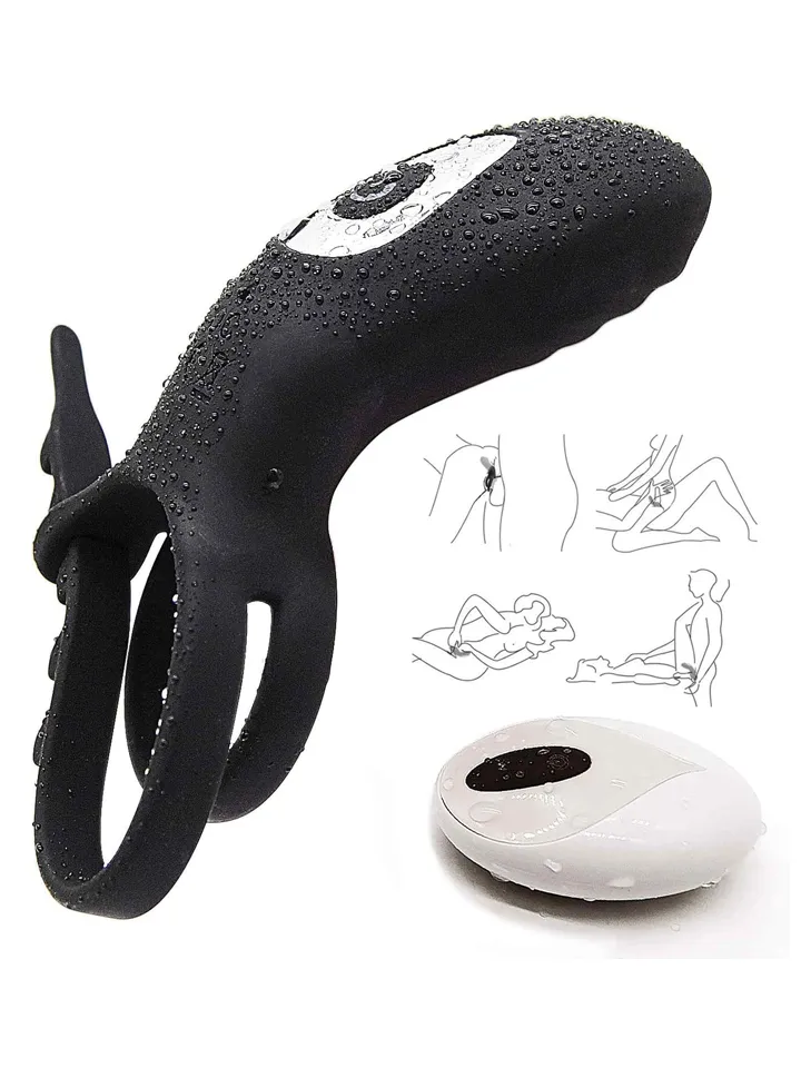 Adjustable Double Penis Ring With Remote - Vibruojantis gaidžio žiedas 5 [full]
