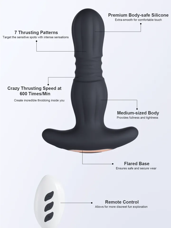Agas Thrusting Butt Plug With Remote Control - Vibruojantis analinis kištukas 3 [full]
