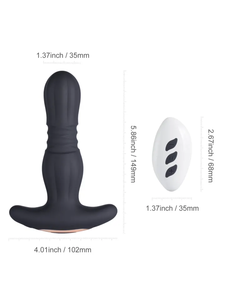 Agas Thrusting Butt Plug With Remote Control - Vibruojantis analinis kištukas 4 [full]
