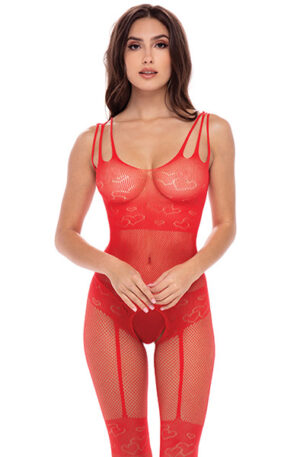All Heart Crotchless Bodystock Red - Kėbulo staklės 1