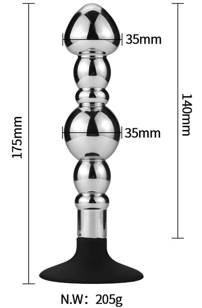 Anal Beads 4 Balls With Suction Cup 17,5cm - Analinis kaištis metalinis 2