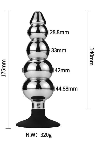 Anal Beads 6 Balls With Suction Cup 17,5cm - Analinis kaištis metalinis 2
