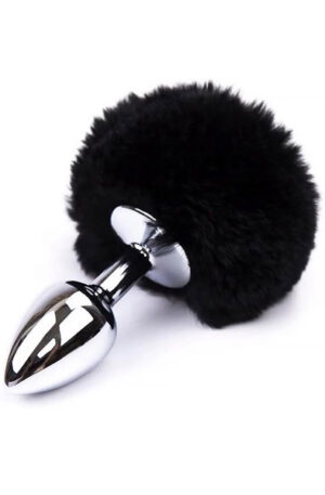 Black Faux Fur Rabbit Tail Stainless Plug S - Gyvūnų uodegos analinis kištukas 1