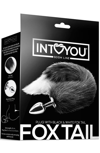 Black & White Faux Tail With Stainless Plug M - Gyvūnų uodegos analinis kištukas 2