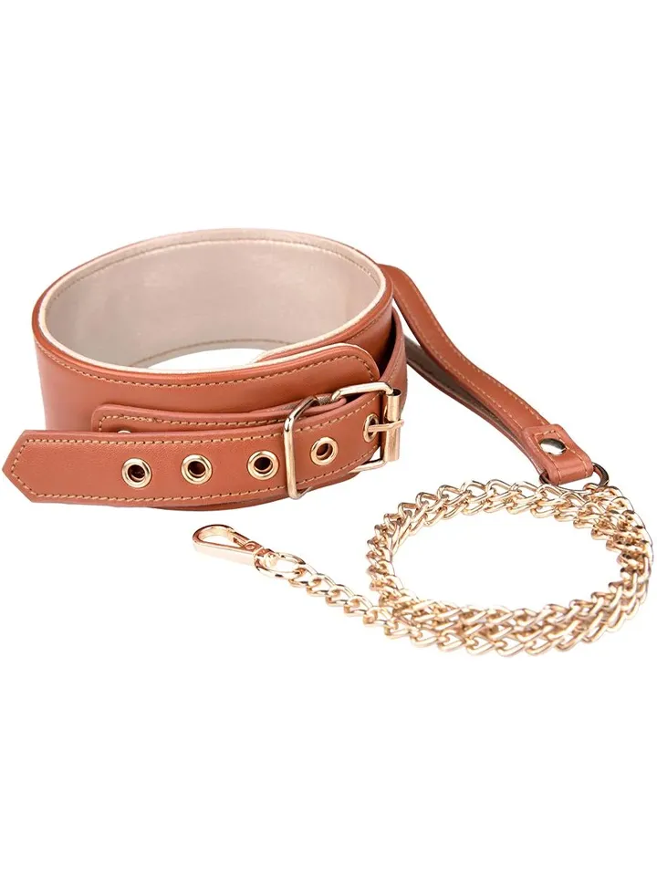 Blaze Elite Collar & Chain Cognac Vegan Leather - Apykaklė ir pavadėlis 1