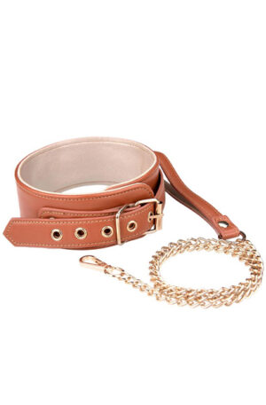 Blaze Elite Collar & Chain Cognac Vegan Leather - Apykaklė ir pavadėlis 1