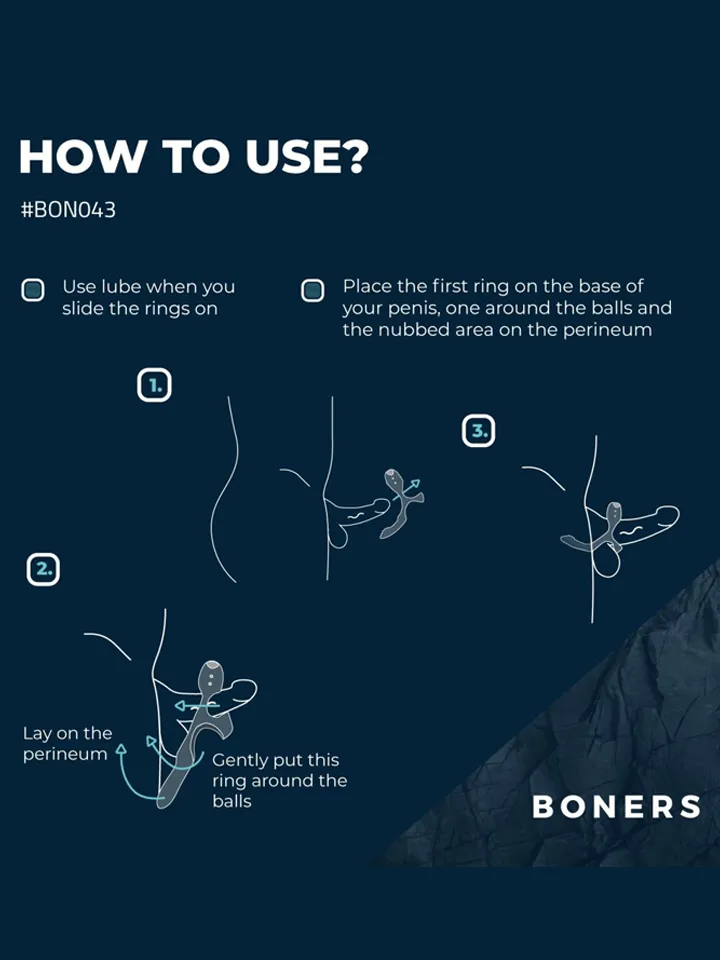 Boners Triple Vibrating Cockring Blue - Vibruojantis gaidžio žiedas 3 [full]