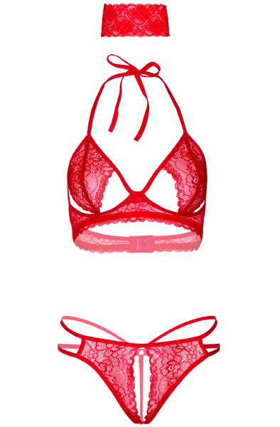 Bra, Panty & Blindfold Red - Seksualus apatinis trikotažas 3
