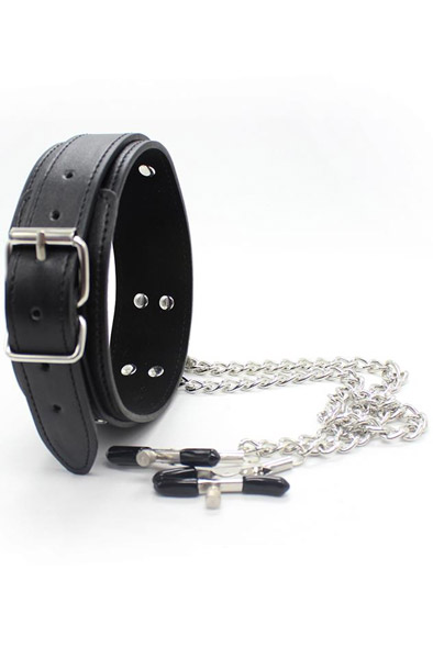 Collar With Nipple Clamps & Metal Chain - Karoliai su krūties spaustukais 2