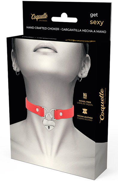 Coquette Hand Crafted Choker Keys Heart Red - BDSM Dūsintuvas (Chokeris) 3