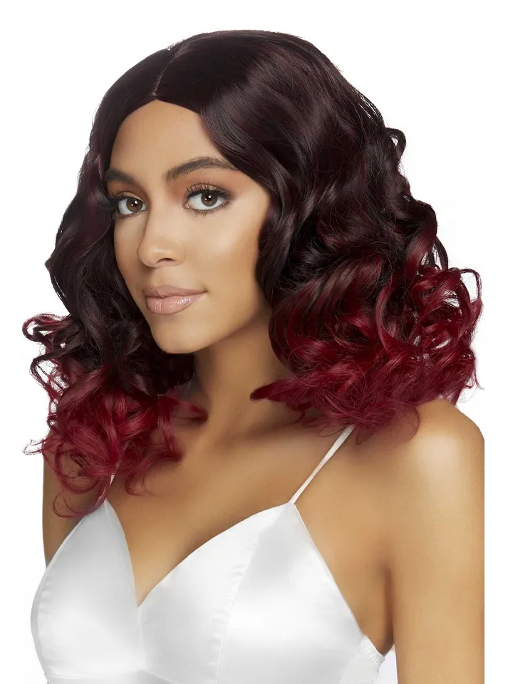 Curly Ombre Long Bob Wig Burgundy - Perukas 1 [full]