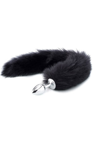Deluxe Fluffy Fox Plug Black 45 cm - Gyvūnų uodegos analinis kištukas 1