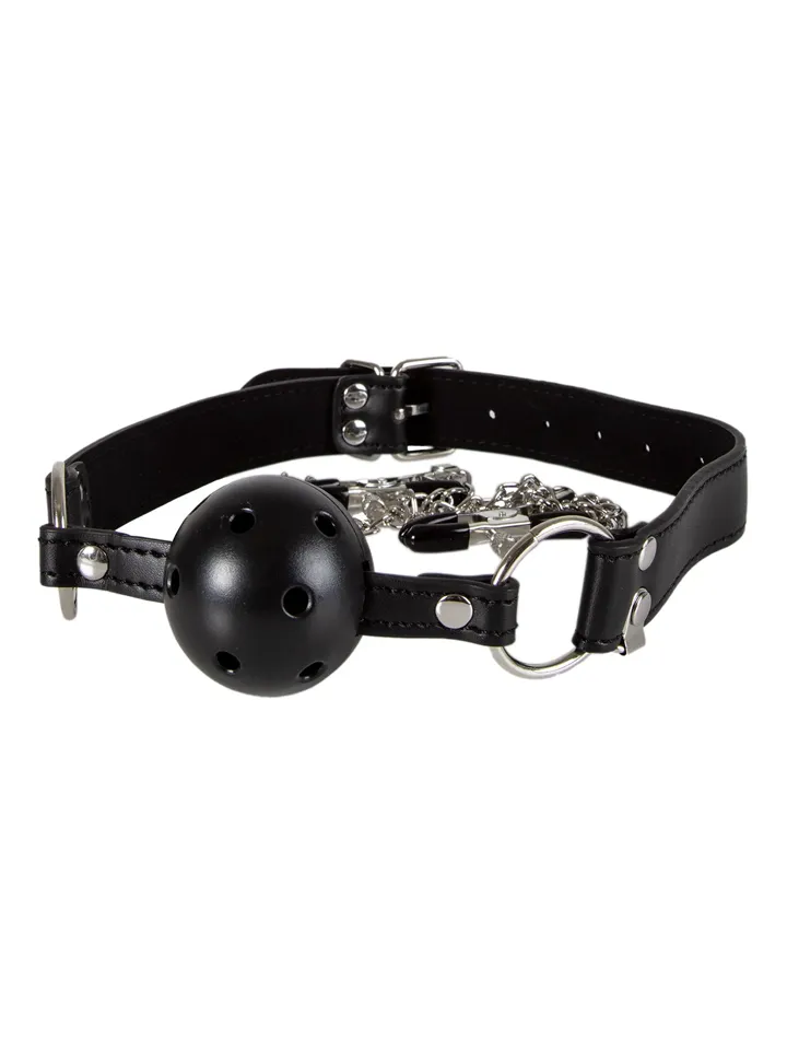 Diabolique Black Gag With Nipple Clamps - Gagball su krūtinės spaustukais 2 [full]