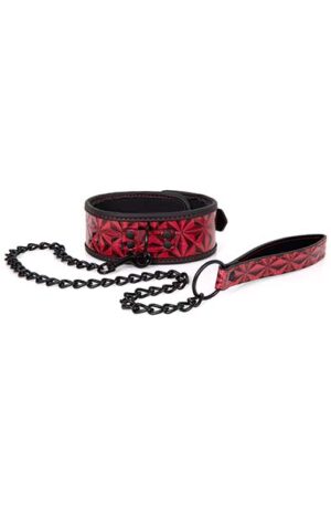 Diabolique Dark Collar With Leash Red - Apykaklė ir pavadėlis 1