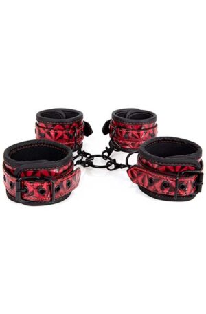 Diabolique Dark Hog-Tie With Cuffs Red - BDSM apykaklės ir antrankiai pėdoms 1