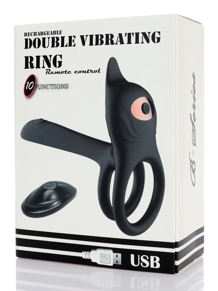 Double Vibrating 10 Functions Ring With Remote - Vibruojantis gaidžio žiedas 5 [full]