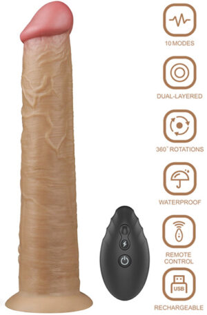 Dual-Layered Silicone Vibe With Rotation 25cm - Vibruojantis dildo 1