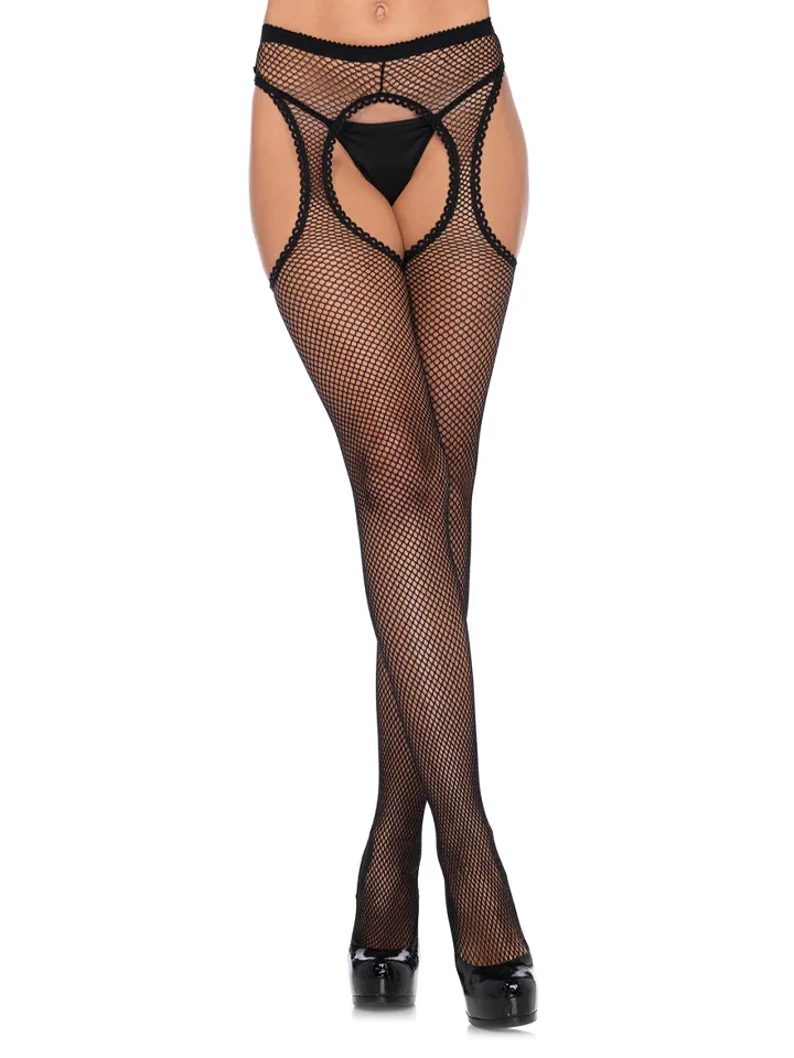 Fishnet Suspender Hose Black - Kojinės 1 [full]