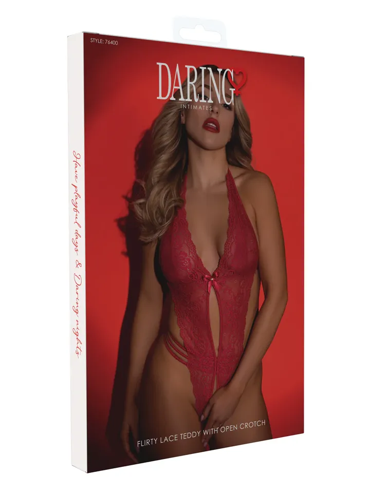 Flirty Lace Teddy With Open Crotch Red - Meškiukas 3 [full]