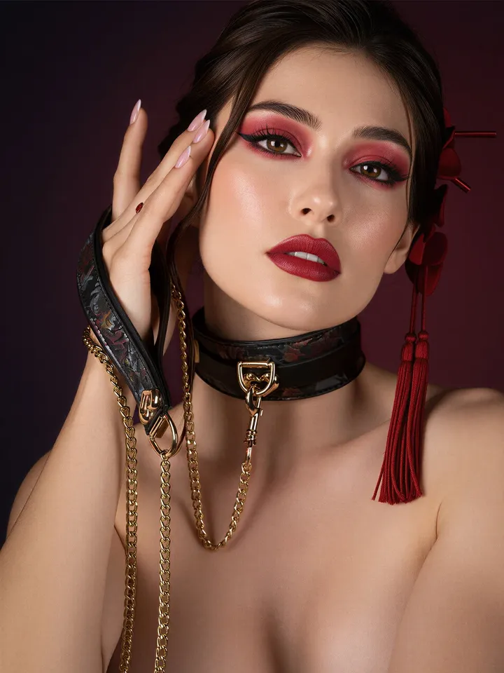 Geisha Floral Jacquard Collar & Leash - Apykaklė ir pavadėlis 1 [full]