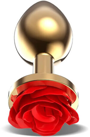 Golden Metal Anal Plug With Red Rose Small - Analinis kaištis metalinis 1