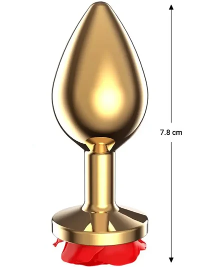 Golden Metal Anal Plug With Red Rose Small - Analinis kaištis metalinis 2