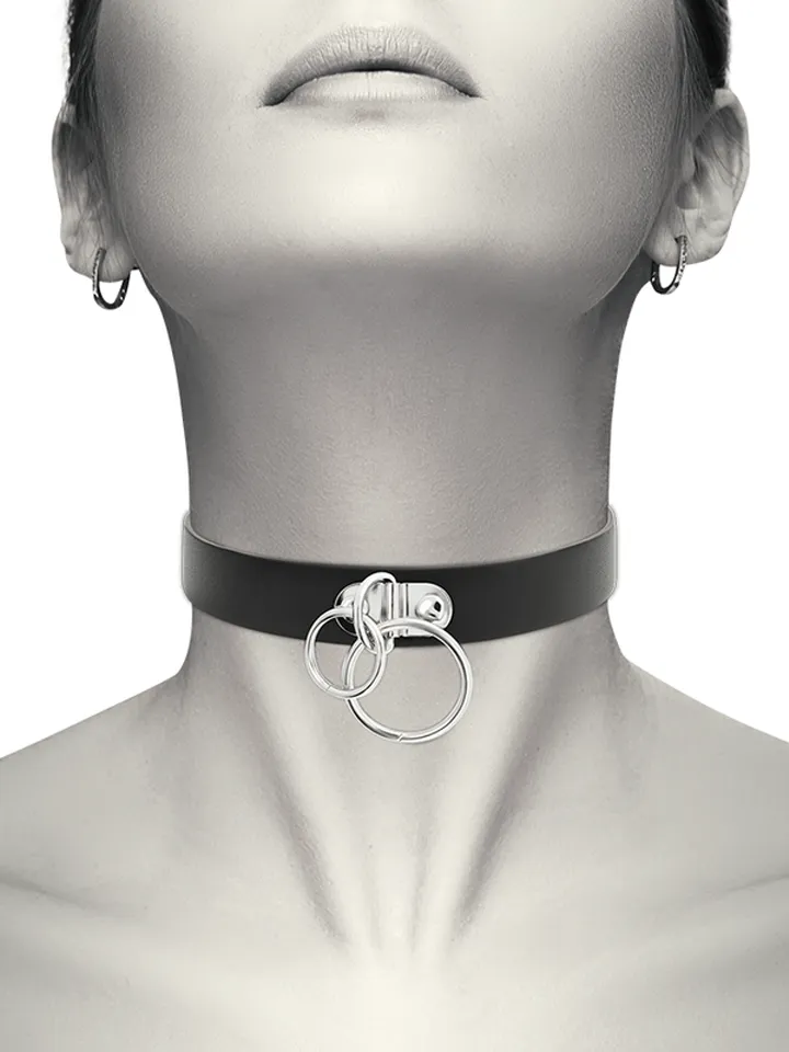 Hand Crafted Choker Vegan Leather Double Ring - BDSM Dūsintuvas (Chokeris) 1 [full]