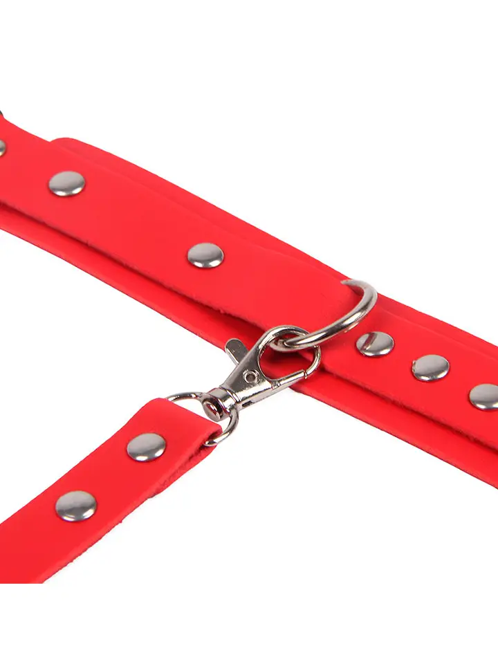 Handcuffs With Bondage Belt Red One Size - Šlaunų ir riešo rankogalių komplektas 7