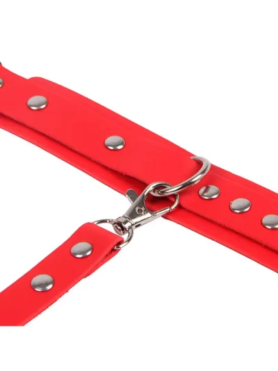 Handcuffs With Bondage Belt Red One Size - Šlaunų ir riešo rankogalių komplektas 7