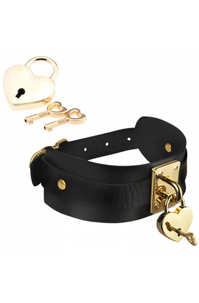Heart Lock & Key Collar Black - BDSM Dūsintuvas (Chokeris) 2