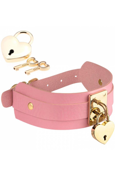 Heart Lock & Key Collar Pink - BDSM Dūsintuvas (Chokeris) 2