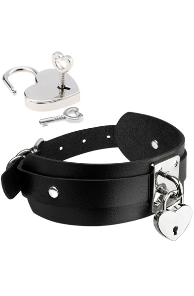 Heart Lock & Key Collar Silver/Black - BDSM Dūsintuvas (Chokeris) 2