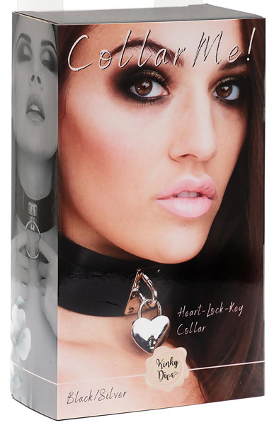 Heart Lock & Key Collar Silver/Black - BDSM Dūsintuvas (Chokeris) 4