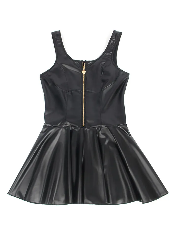 Heart Zipper Leather Dress Black - Seksualios suknelės ir klubinė apranga 3 [full]