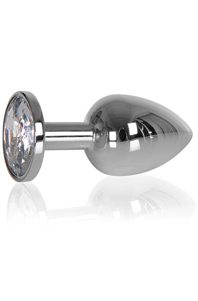 Heavy Butt Plug Silver Clear Stone 145g - Analinis kaištis metalinis 1