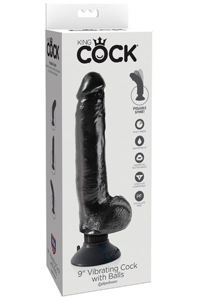 King Cock Vibrating Cock with Balls Black 23 cm - Vibruojantis dildo 3