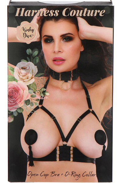 Kinky Diva Open Cup Bra + O-Ring Collar XS-L - Vergavimas sele 4