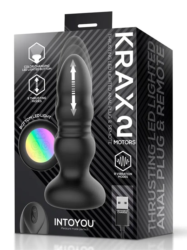Krax Butt Plug With Vibration, Thrusting & Led Light - Vibruojantis analinis kištukas 4 [full]
