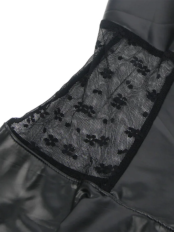 Lace Zipper Leather Dress Black - Seksualios suknelės ir klubinė apranga 3 [full]