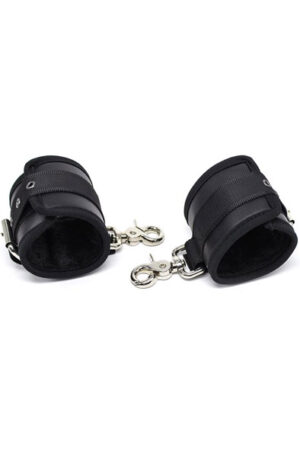 Leather Handcuffs With Big Hoops Black - Antrankiai 1