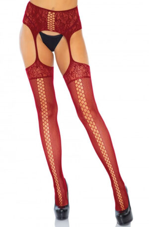 Leg Avenue Lace Up Garterbelt Stockings Red - Kojinės 1