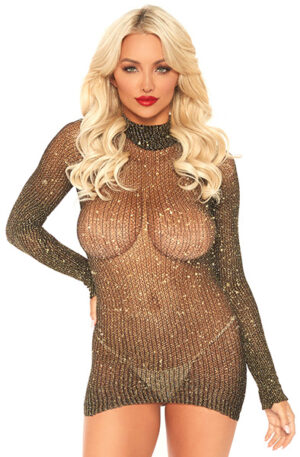 Leg Avenue Lurex Sleeved Fishnet Dress - Seksualūs drabužiai 1