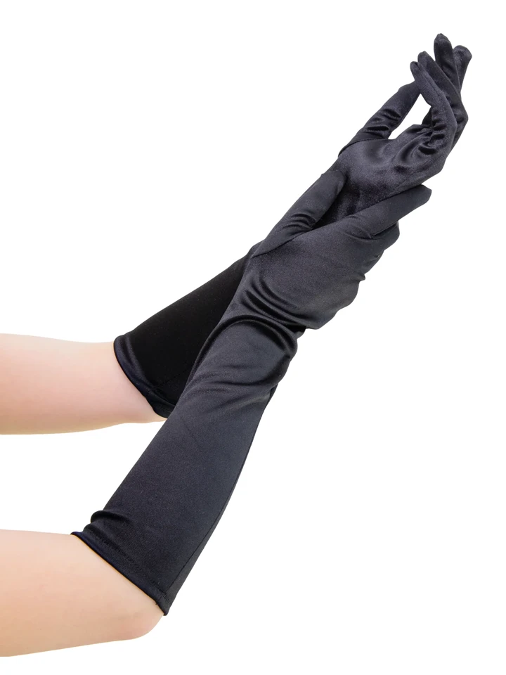 Long Black Satin Gloves 40 cm - Pirštinės 1 [full]
