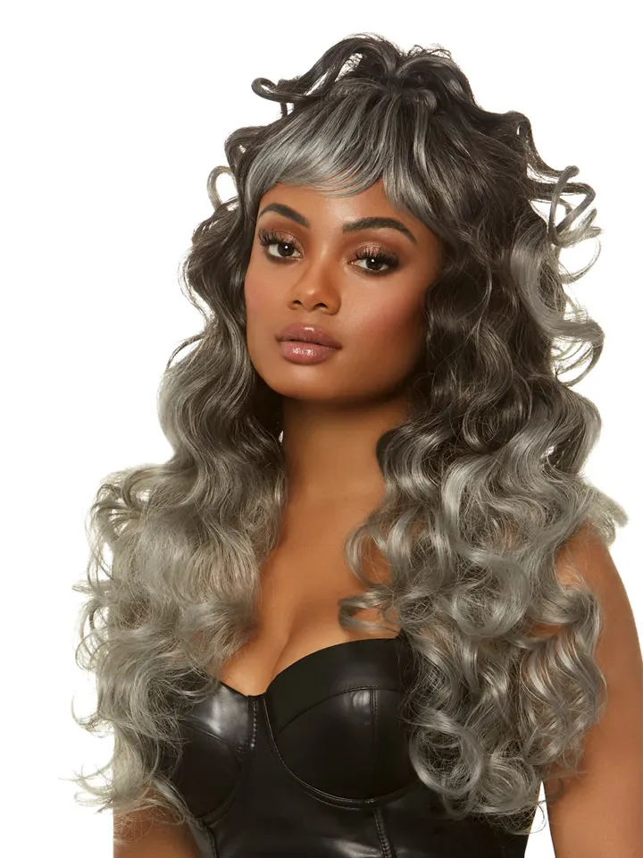 Long Curly Wispy Bang Wig Grey - Perukas 1 [full]